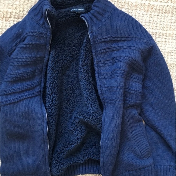 TRICOTS St Raphael thick zip knitted cardigan with fleece lining. Navy blue - Picture 7 of 8